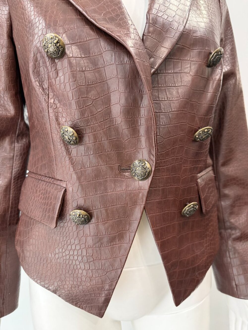$598 Veronica Beard Brown Cooke Oneta Faux Croc Leather Blazer Jacket size 2 - Picture 4 of 10